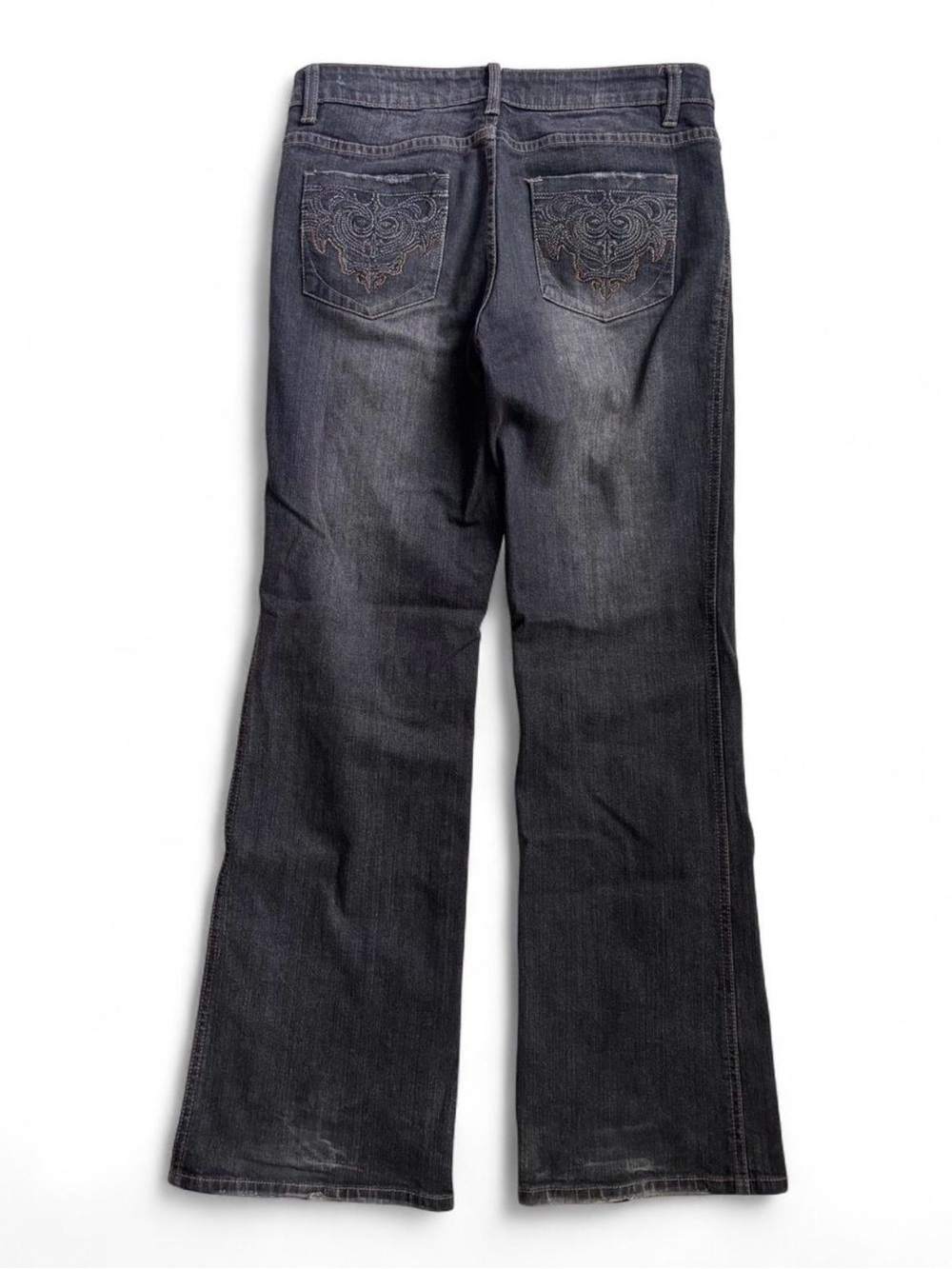 y2k Gasoline dark wash embroidered pocket wide leg bootcut jeans